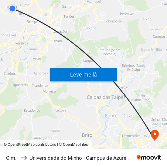 Cima Ii to Universidade do Minho - Campus de Azurém / Guimarães map