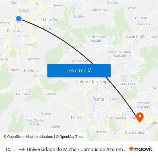 Caires to Universidade do Minho - Campus de Azurém / Guimarães map