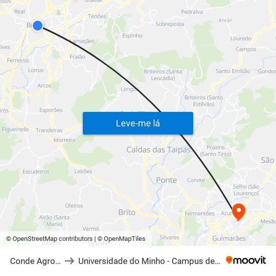 Conde Agrolongo Iii to Universidade do Minho - Campus de Azurém / Guimarães map