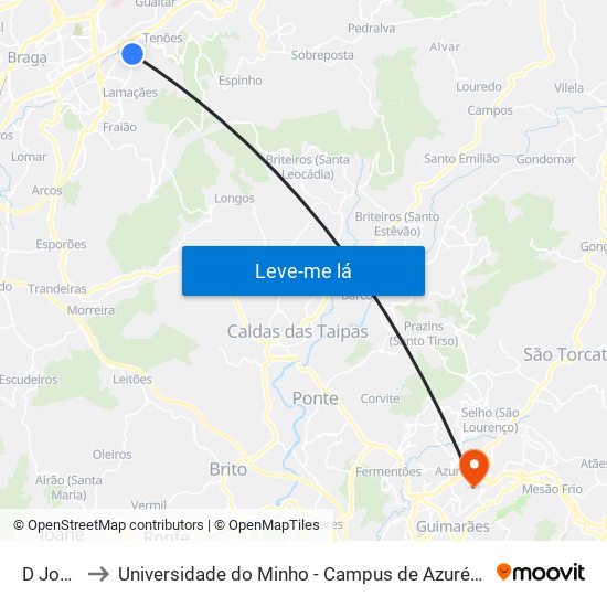 D João Ii to Universidade do Minho - Campus de Azurém / Guimarães map