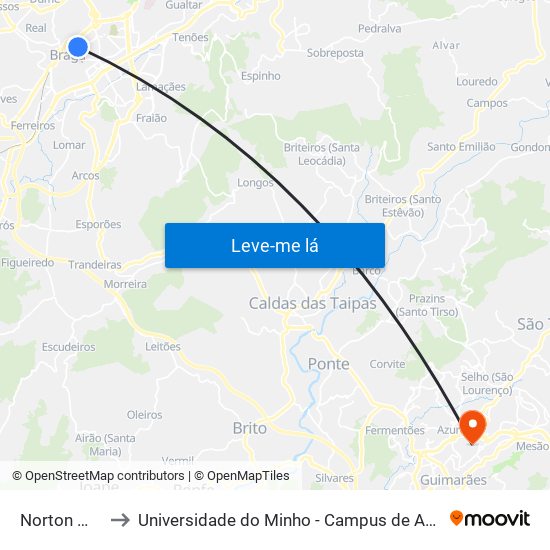 Norton Matos I to Universidade do Minho - Campus de Azurém / Guimarães map