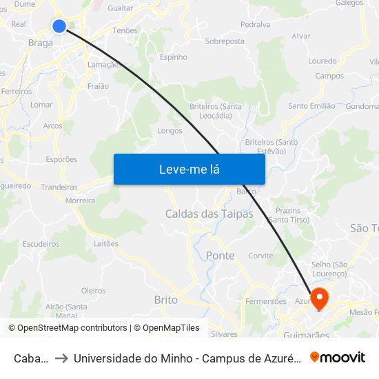 Cabanas to Universidade do Minho - Campus de Azurém / Guimarães map