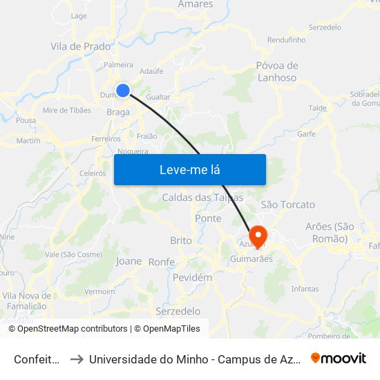 Confeiteira Iii to Universidade do Minho - Campus de Azurém / Guimarães map