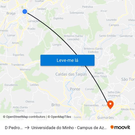 D Pedro V - Ii to Universidade do Minho - Campus de Azurém / Guimarães map