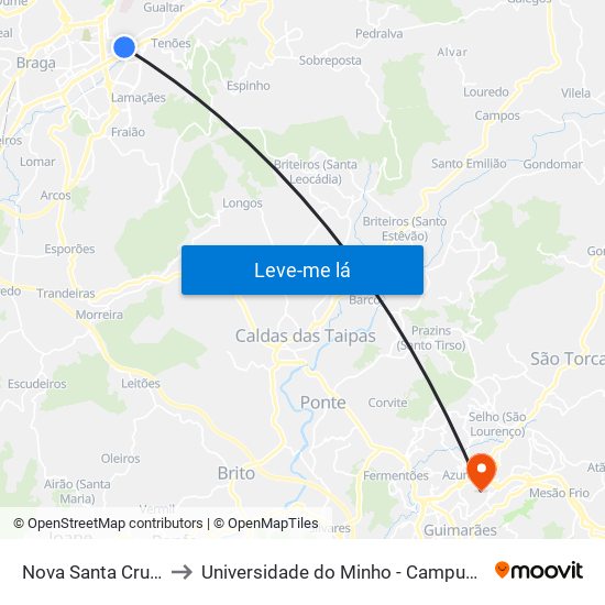 Nova Santa Cruz (Lusíadas) to Universidade do Minho - Campus de Azurém / Guimarães map