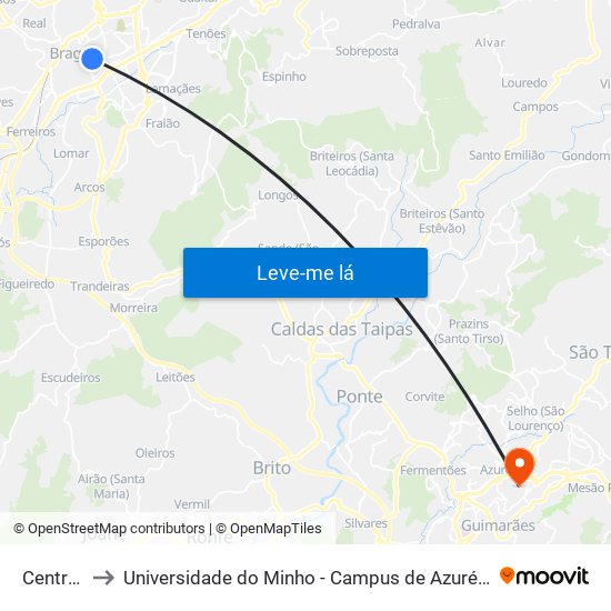 Central Iii to Universidade do Minho - Campus de Azurém / Guimarães map