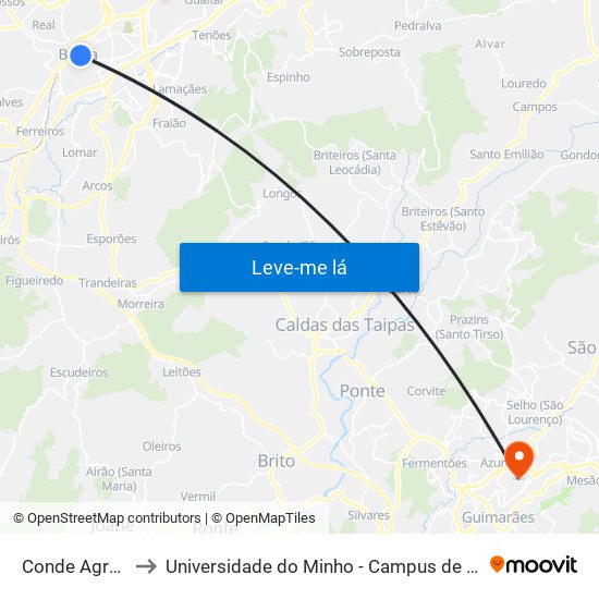 Conde Agrolongo I to Universidade do Minho - Campus de Azurém / Guimarães map