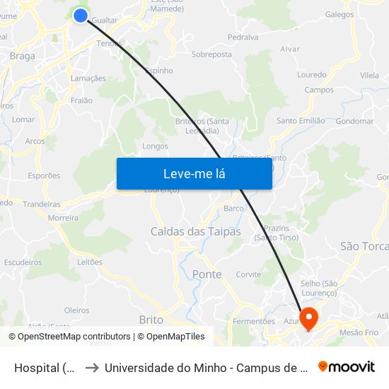 Hospital (Parque) to Universidade do Minho - Campus de Azurém / Guimarães map