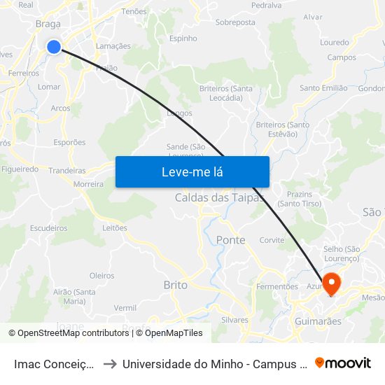 Imac Conceição (Fujacal) to Universidade do Minho - Campus de Azurém / Guimarães map