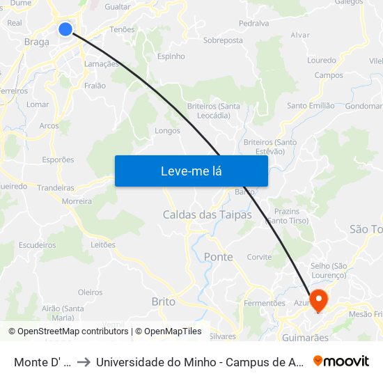 Monte D' Arcos to Universidade do Minho - Campus de Azurém / Guimarães map