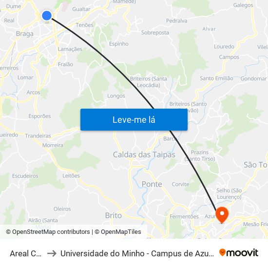 Areal Cima I to Universidade do Minho - Campus de Azurém / Guimarães map