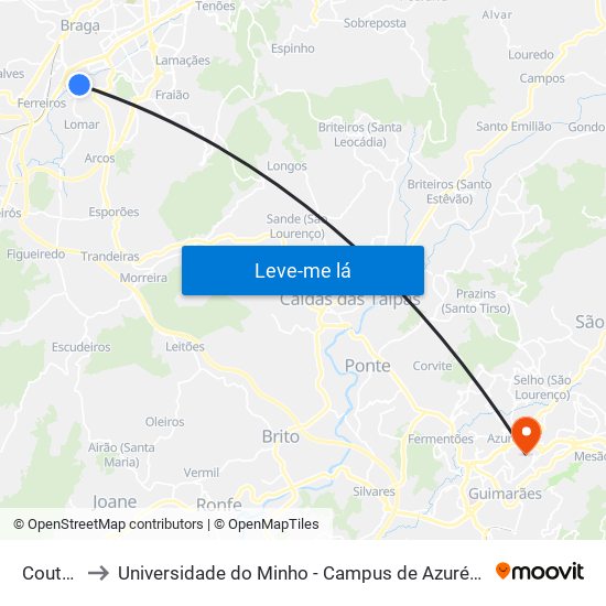 Couteiro to Universidade do Minho - Campus de Azurém / Guimarães map