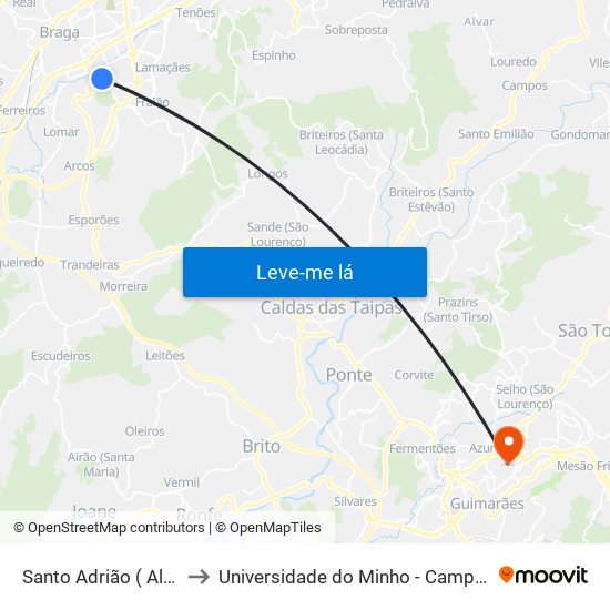 Santo Adrião ( Alberto Sampaio) to Universidade do Minho - Campus de Azurém / Guimarães map