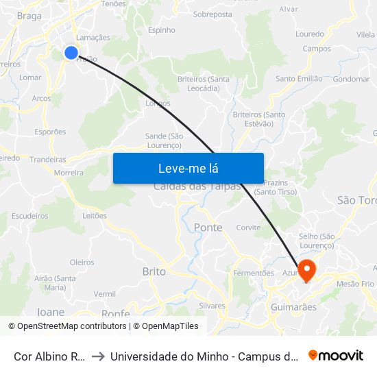 Cor Albino Rodrigues to Universidade do Minho - Campus de Azurém / Guimarães map