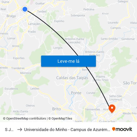 S José to Universidade do Minho - Campus de Azurém / Guimarães map