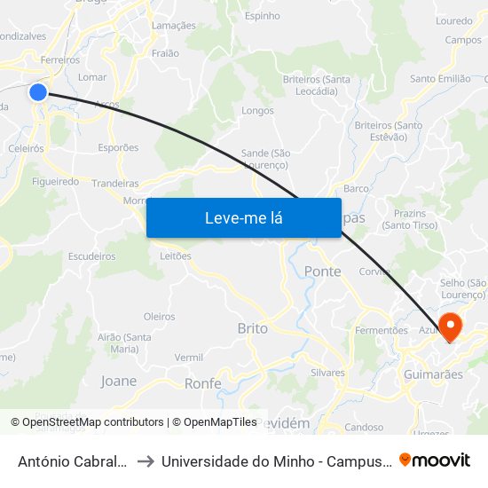 ANTÓNIO CABRAL (LIMITE 2/1) to Universidade do Minho - Campus de Azurém / Guimarães map