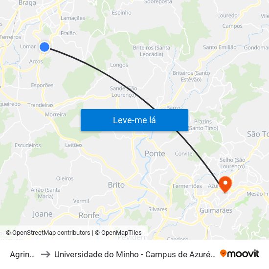 AGRINHA II to Universidade do Minho - Campus de Azurém / Guimarães map