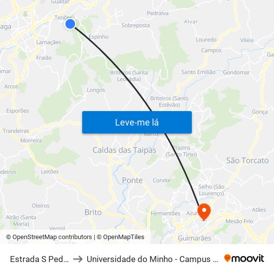 Estrada S Pedro Ii (Arco) to Universidade do Minho - Campus de Azurém / Guimarães map