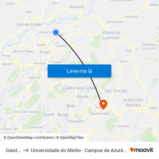 Giestal Ii to Universidade do Minho - Campus de Azurém / Guimarães map
