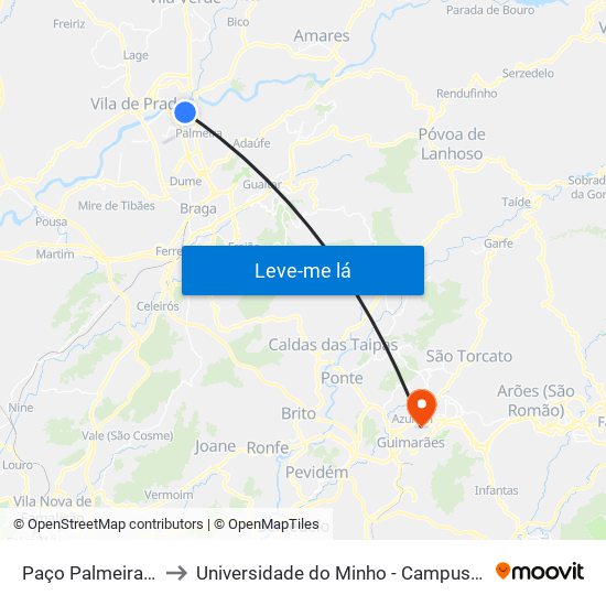 Paço Palmeira (Verdasca) to Universidade do Minho - Campus de Azurém / Guimarães map
