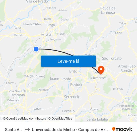 Santa Ana Vii to Universidade do Minho - Campus de Azurém / Guimarães map