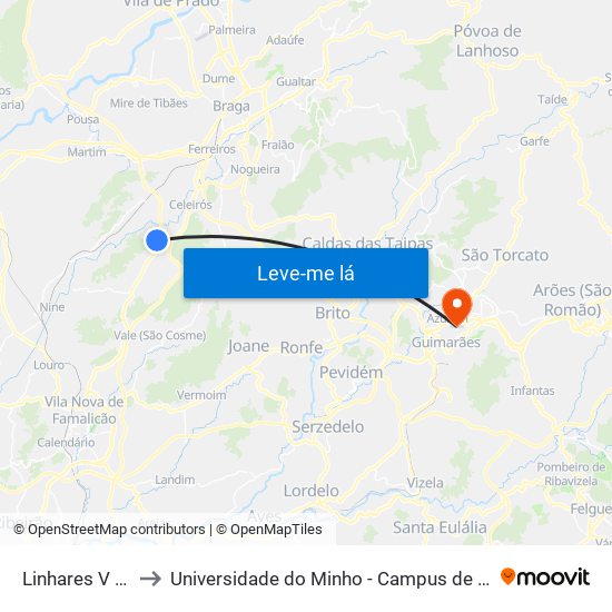 Linhares V (Marco) to Universidade do Minho - Campus de Azurém / Guimarães map