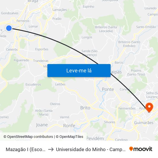 Mazagão I (Escola Profissional) to Universidade do Minho - Campus de Azurém / Guimarães map
