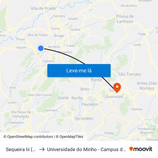 Sequeira Iii (Carvalho) to Universidade do Minho - Campus de Azurém / Guimarães map