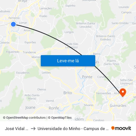 José Vidal Costa Ii to Universidade do Minho - Campus de Azurém / Guimarães map