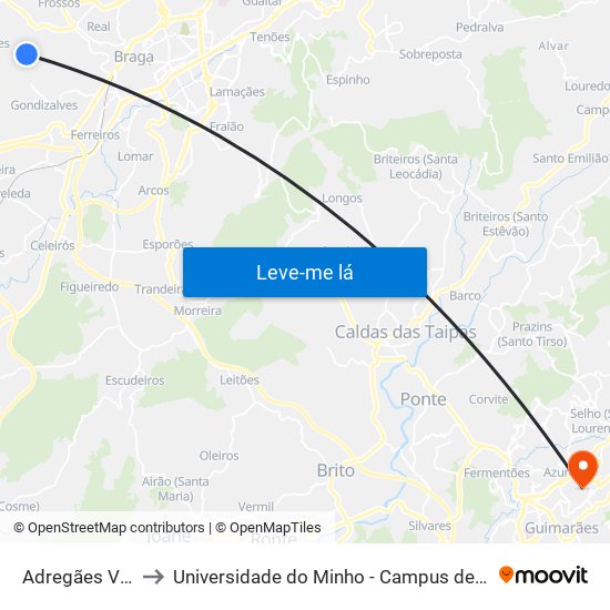 Adregães V (Souto) to Universidade do Minho - Campus de Azurém / Guimarães map