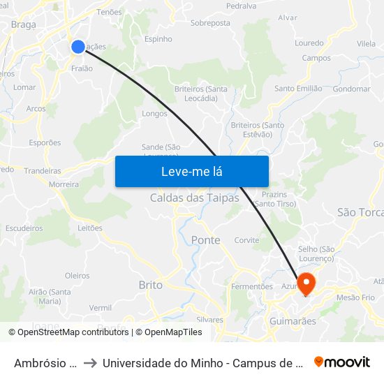 AMBRÓSIO SANTOS to Universidade do Minho - Campus de Azurém / Guimarães map
