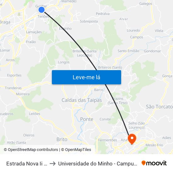 Estrada Nova Ii (Fonte Grilo) to Universidade do Minho - Campus de Azurém / Guimarães map