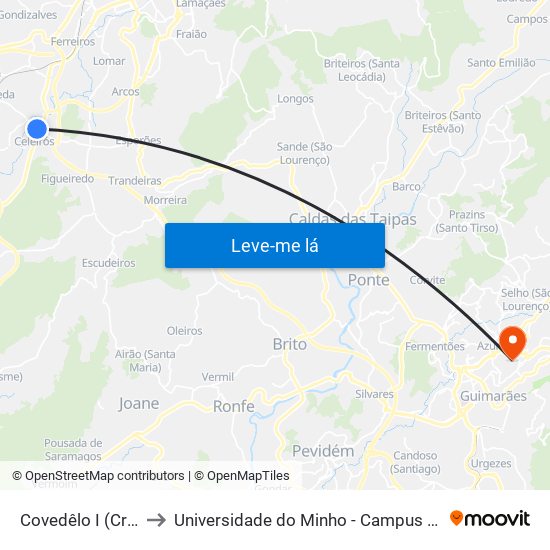 Covedêlo I (Cruzamento) to Universidade do Minho - Campus de Azurém / Guimarães map
