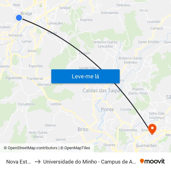 Nova Estação Ii to Universidade do Minho - Campus de Azurém / Guimarães map