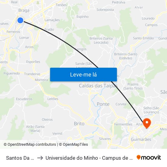 Santos Da Cunha I to Universidade do Minho - Campus de Azurém / Guimarães map