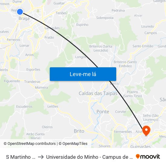 S Martinho (Bairro) to Universidade do Minho - Campus de Azurém / Guimarães map