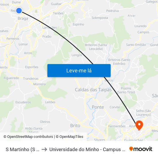 S Martinho (S Jerónimo) to Universidade do Minho - Campus de Azurém / Guimarães map