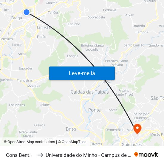 Cons Bento Miguel to Universidade do Minho - Campus de Azurém / Guimarães map