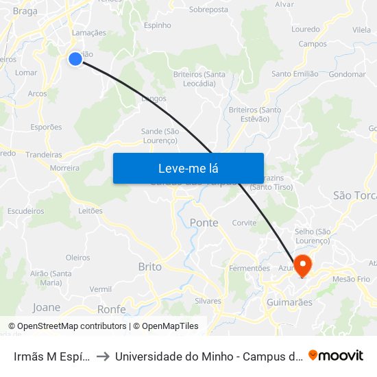 Irmãs M Espírito Santo to Universidade do Minho - Campus de Azurém / Guimarães map