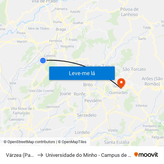 Várzea (Pastelaria) to Universidade do Minho - Campus de Azurém / Guimarães map