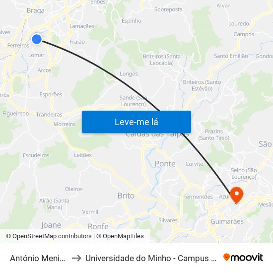 ANTÓNIO MENICI MALHEIRO to Universidade do Minho - Campus de Azurém / Guimarães map
