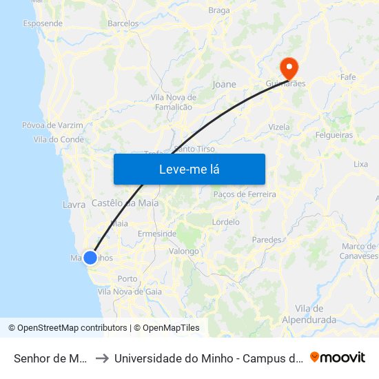 Senhor de Matosinhos to Universidade do Minho - Campus de Azurém / Guimarães map