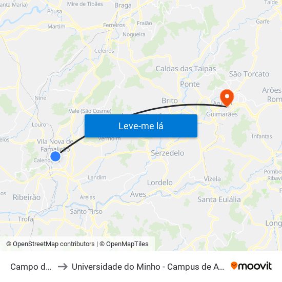Campo da Feira to Universidade do Minho - Campus de Azurém / Guimarães map