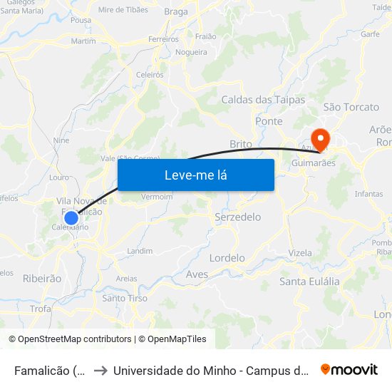 Famalicão (Estação) to Universidade do Minho - Campus de Azurém / Guimarães map