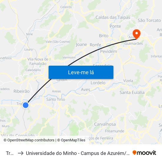 Trofa to Universidade do Minho - Campus de Azurém / Guimarães map