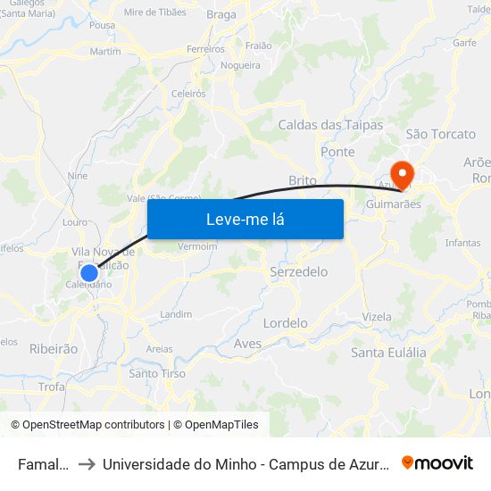 Famalicão to Universidade do Minho - Campus de Azurém / Guimarães map