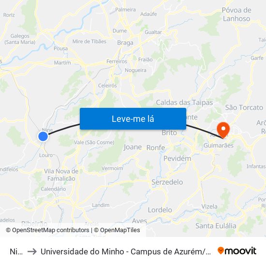 Nine to Universidade do Minho - Campus de Azurém / Guimarães map