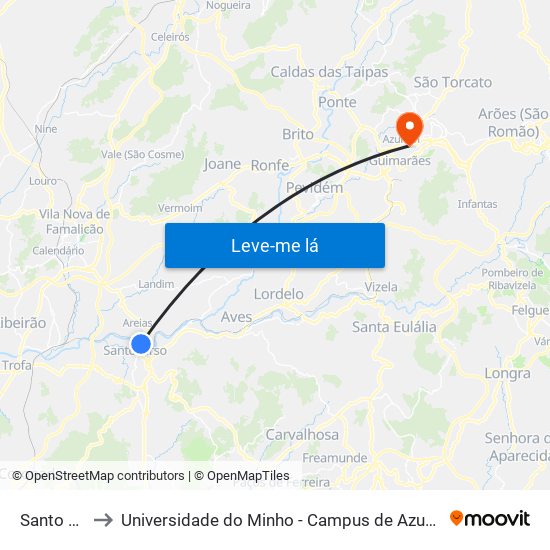 Santo Tirso to Universidade do Minho - Campus de Azurém / Guimarães map