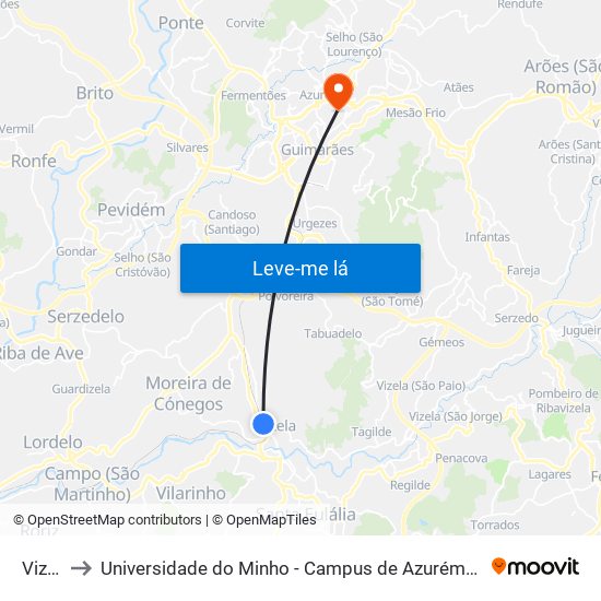 Vizela to Universidade do Minho - Campus de Azurém / Guimarães map