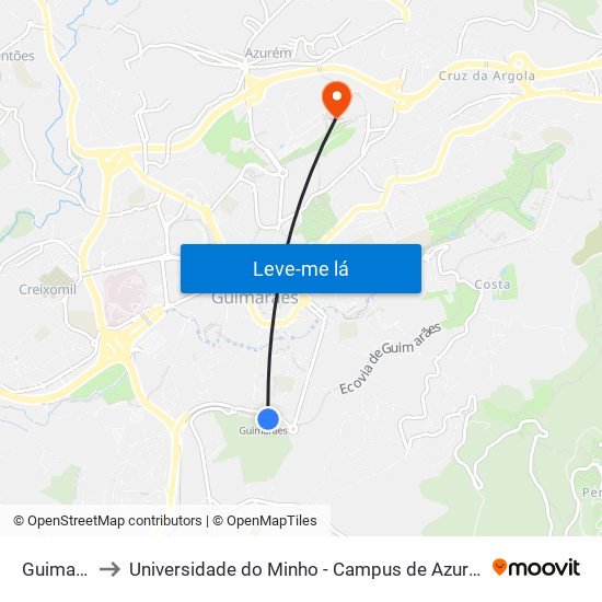 Guimarães to Universidade do Minho - Campus de Azurém / Guimarães map